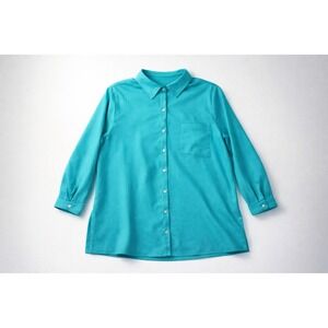 Turquoise Textured Button Down Shirt Plus Minimalist Casual Lightweight-1X